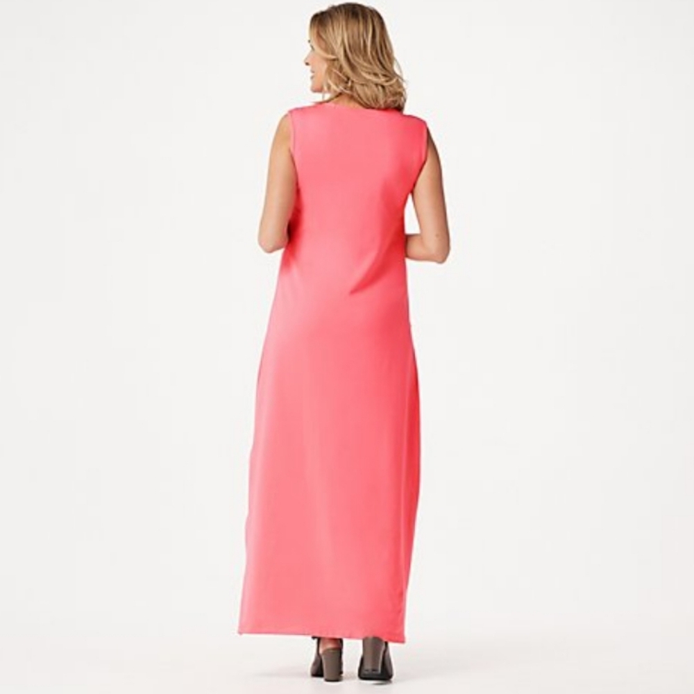 Denim & Co Sleeveless V-Neck 2XP Pink Jersey Dress - Picture 9 of 16